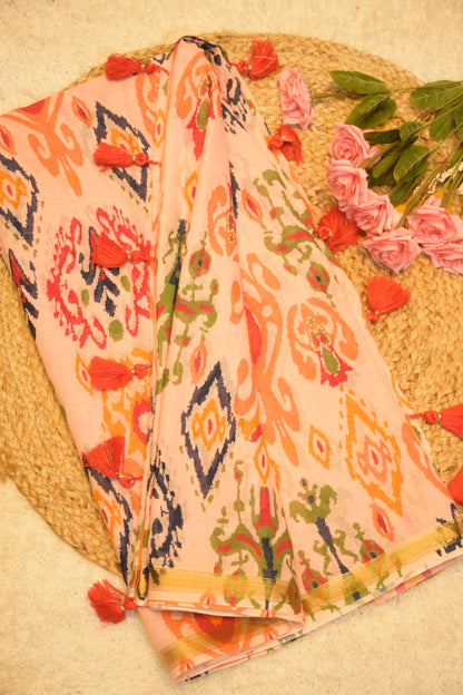 Pulki Orange Cotton Saree with Unstitched Blouse