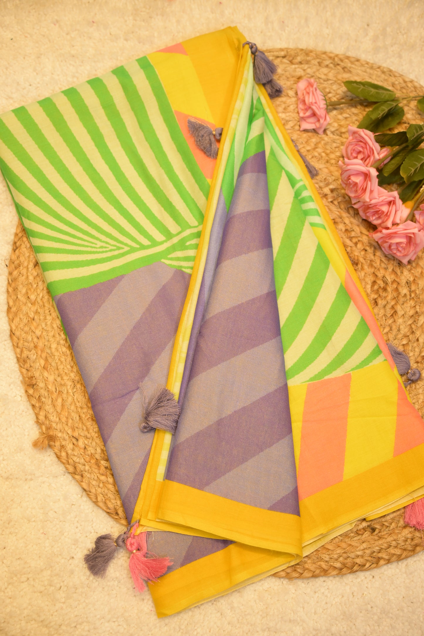 Nihar Green Cotton Saree with Unstitched Blouse