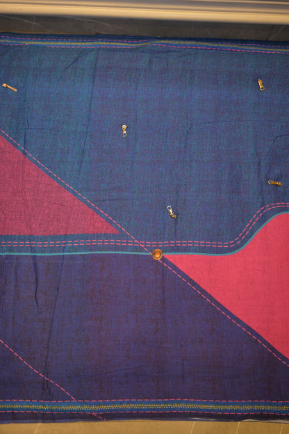 Yami Navy Blue Cotton Saree with Unstitched Blouse