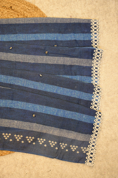Aditee Navy Blue Cotton Saree with Unstitched Blouse