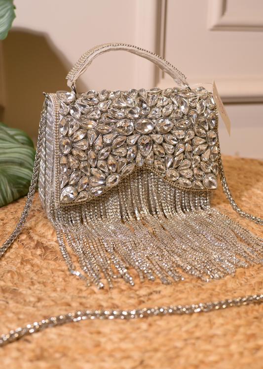Silver Boxy Stud & Tassel Bag with Handle