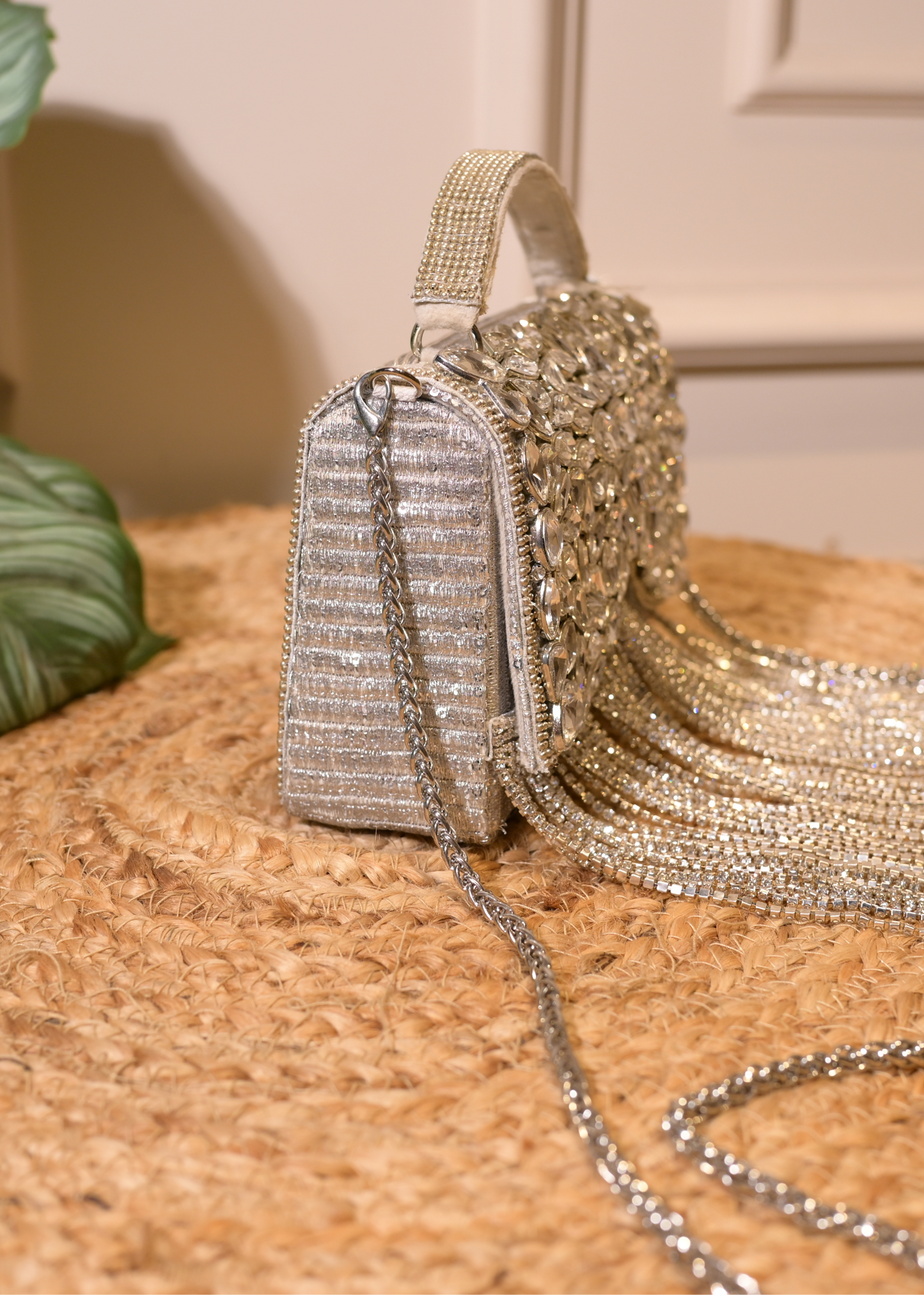 Silver Boxy Stud & Tassel Bag with Handle