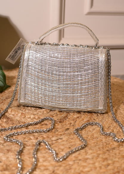 Silver Boxy Stud & Tassel Bag with Handle