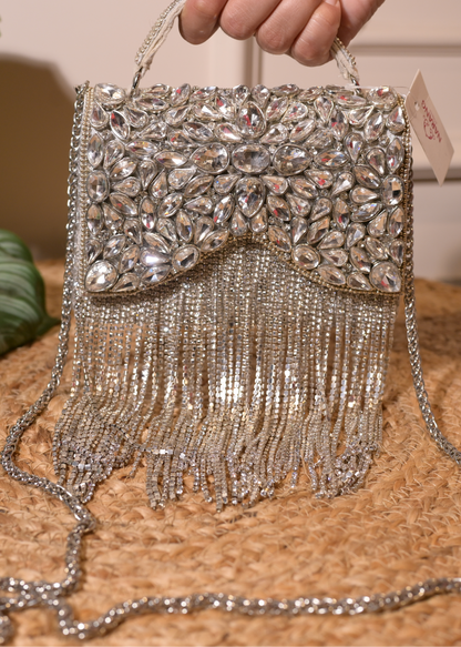 Silver Boxy Stud & Tassel Bag with Handle