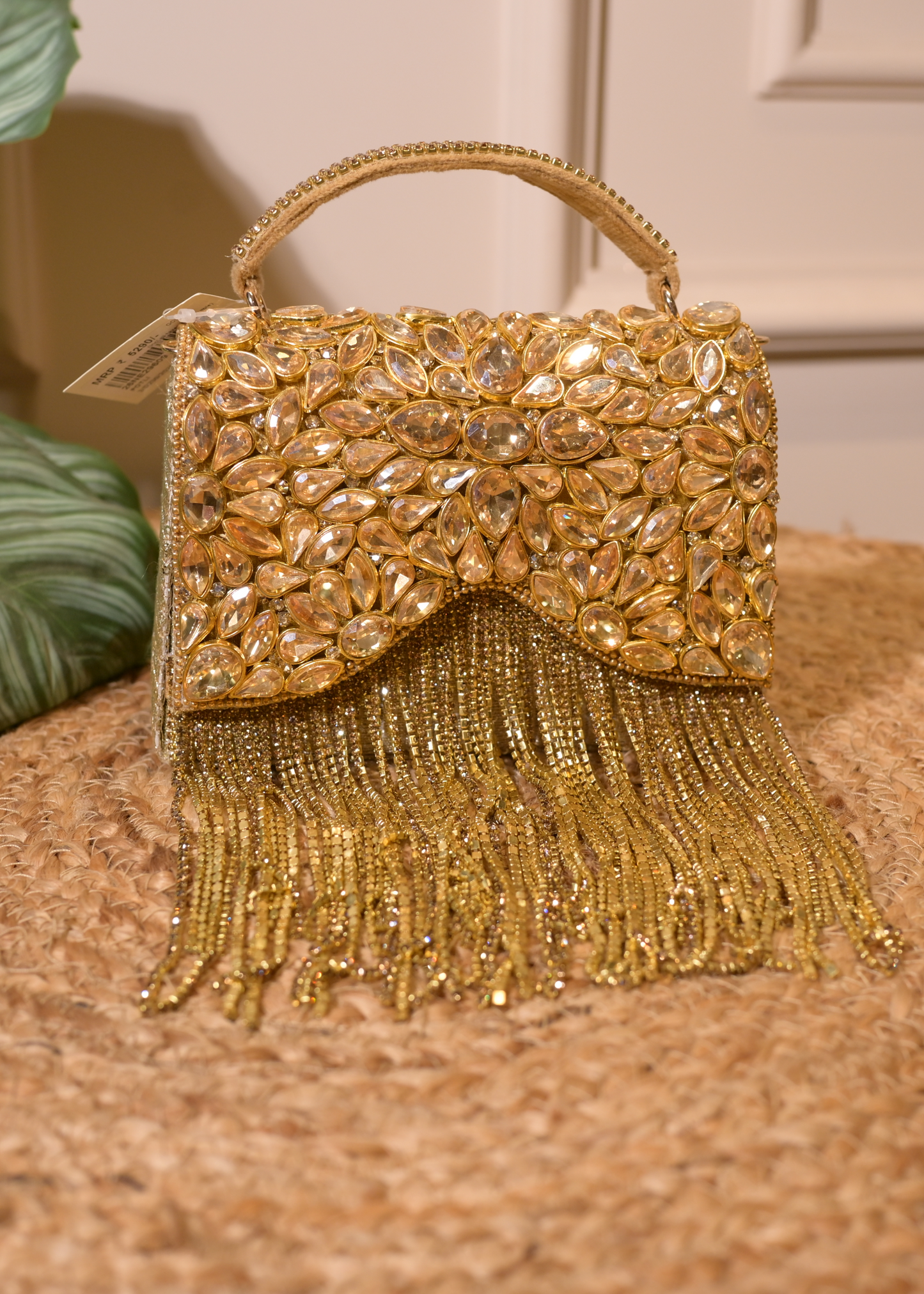 Golden Boxy Stud & Tassel Bag with Handle
