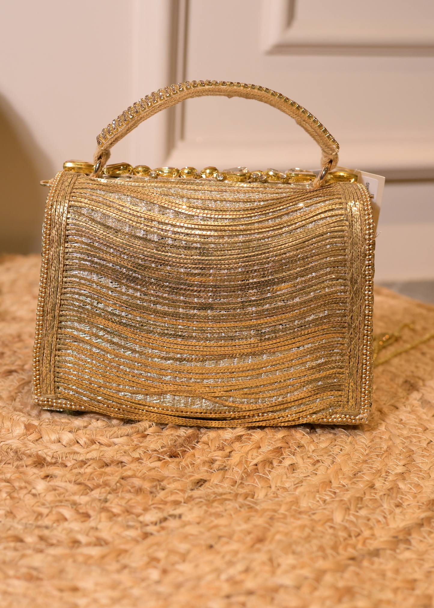 Golden Boxy Stud & Tassel Bag with Handle