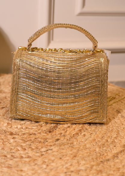 Golden Boxy Stud & Tassel Bag with Handle