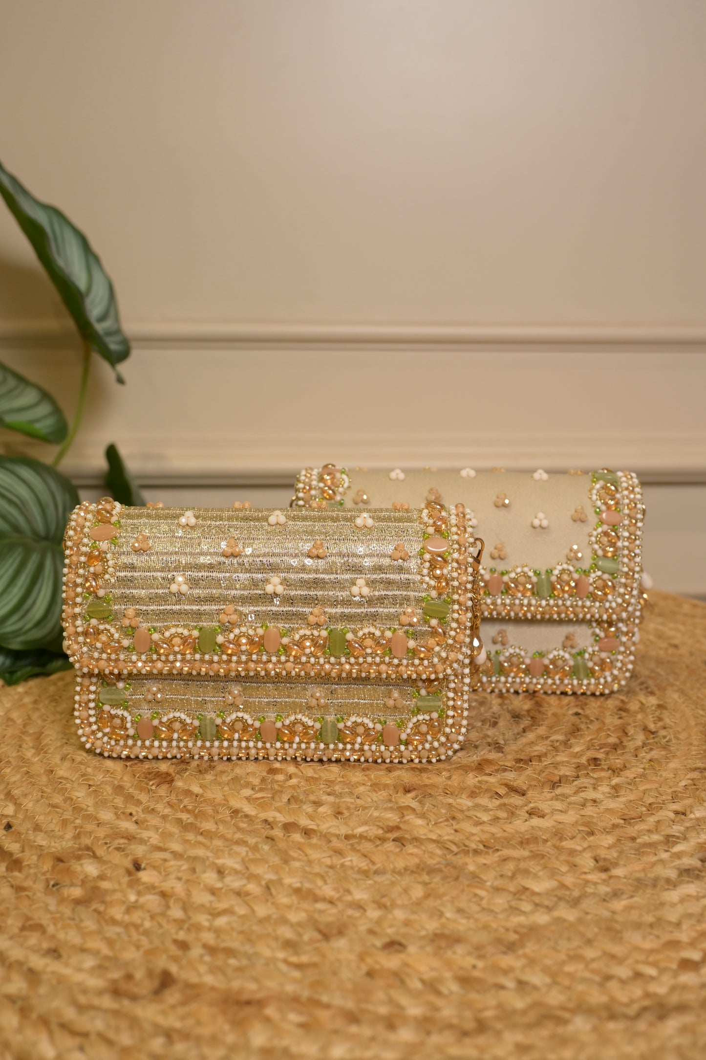 Shimmer Gold Bead Embroidered Clutch Bag
