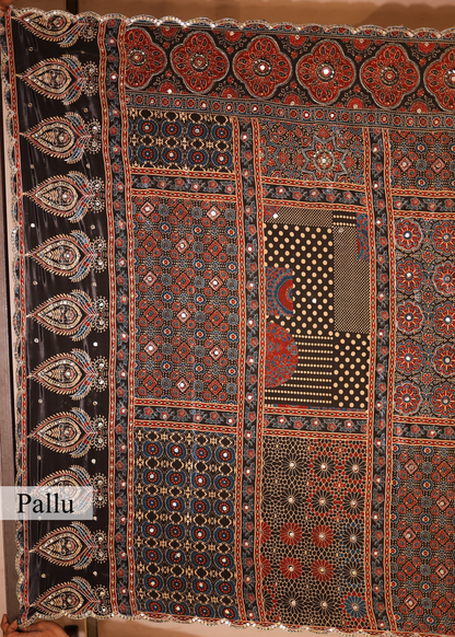 Zeenat Mirror Ajrak Printed Saree