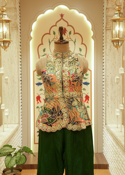 Noori Emerald Green Short Kurti Sharara Set