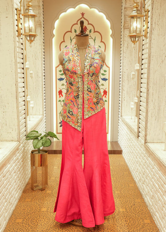 Noori Pink Asymmetric Jacket Sharara Set