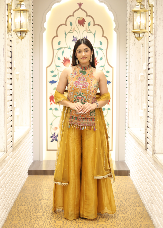 Noori Yellow Short Kurti Sharara Set with Dupatta