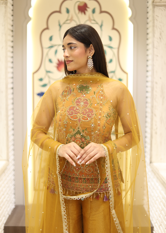 Noori Yellow Short Kurti Sharara Set with Dupatta