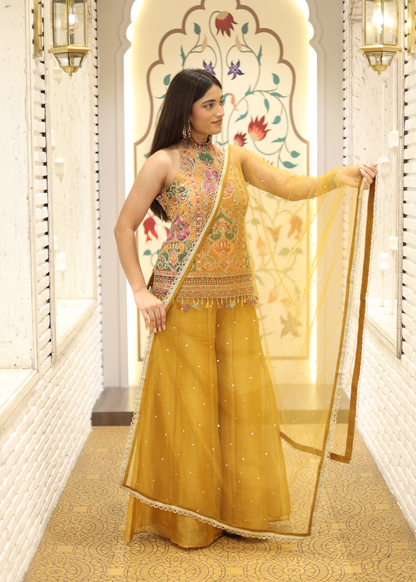 Noori Yellow Short Kurti Sharara Set with Dupatta