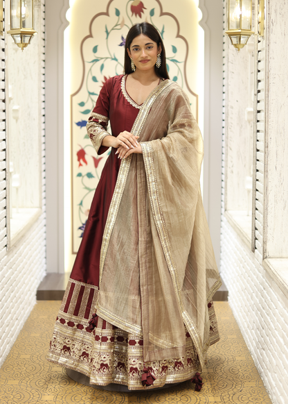 Kashish Maroon Anarkali with Tissue Dupatta