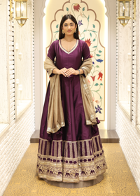 Kashish Wine Anarkali with Tissue Dupatta
