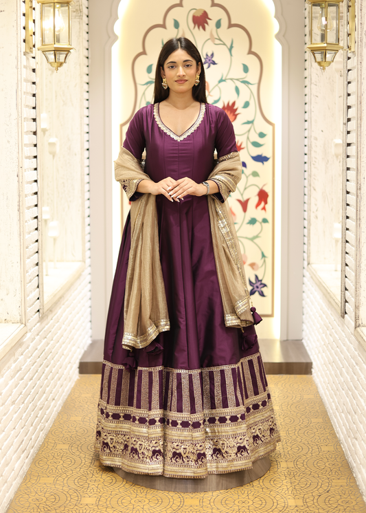 Kashish Wine Anarkali with Tissue Dupatta