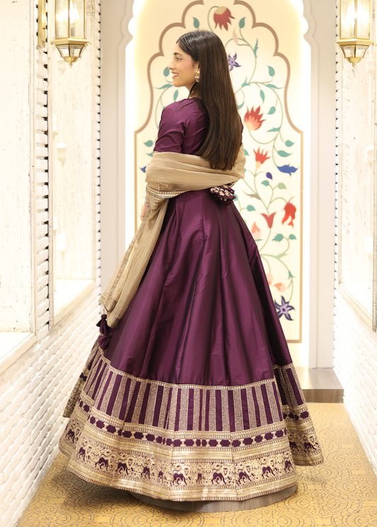 Kashish Wine Anarkali with Tissue Dupatta