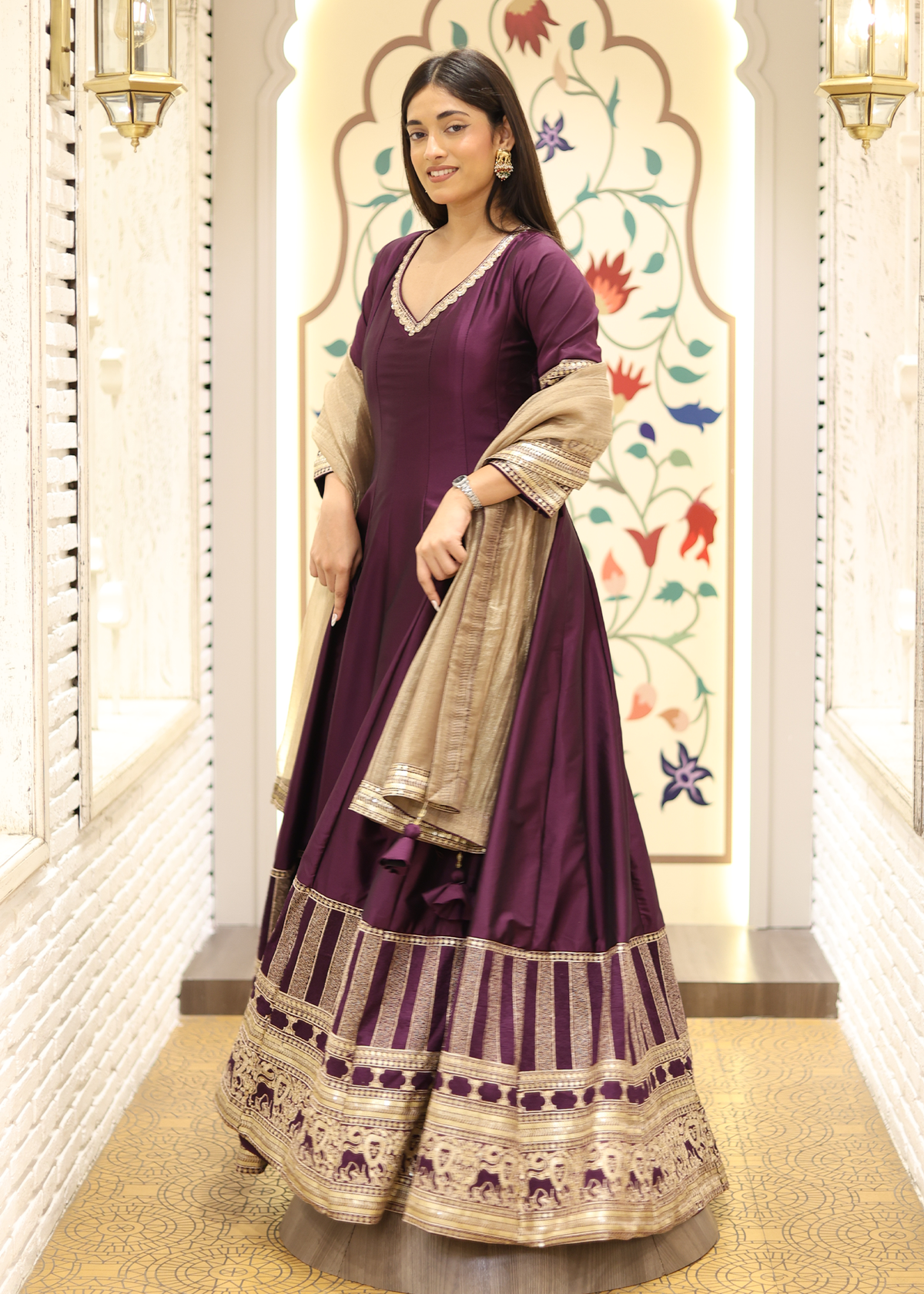 Kashish Wine Anarkali with Tissue Dupatta