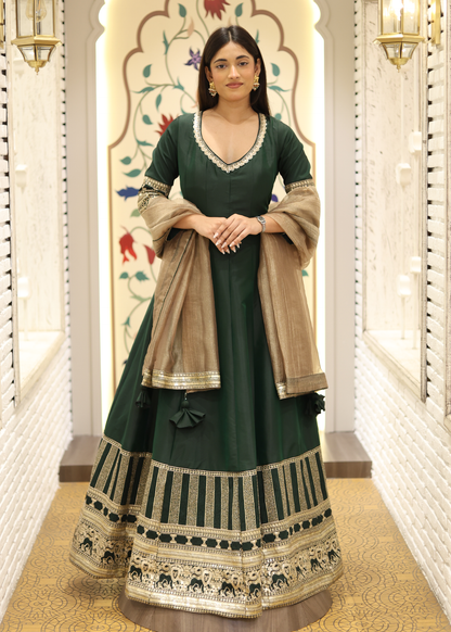 Kashish Green Anarkali with Tissue Dupatta
