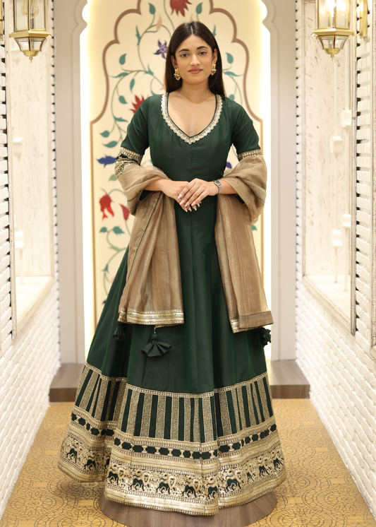 Kashish Green Anarkali with Tissue Dupatta