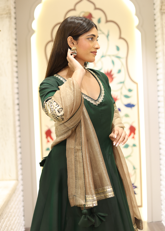 Kashish Green Anarkali with Tissue Dupatta