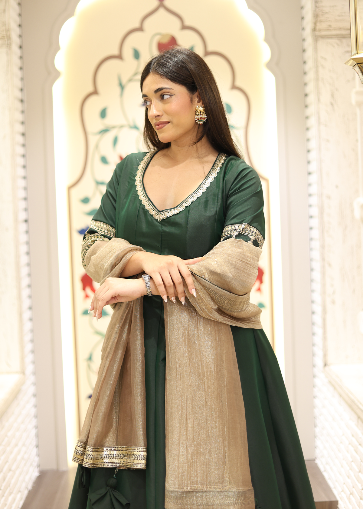 Kashish Green Anarkali with Tissue Dupatta