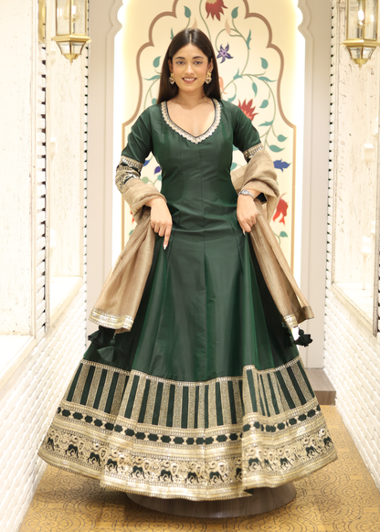 Kashish Green Anarkali with Tissue Dupatta