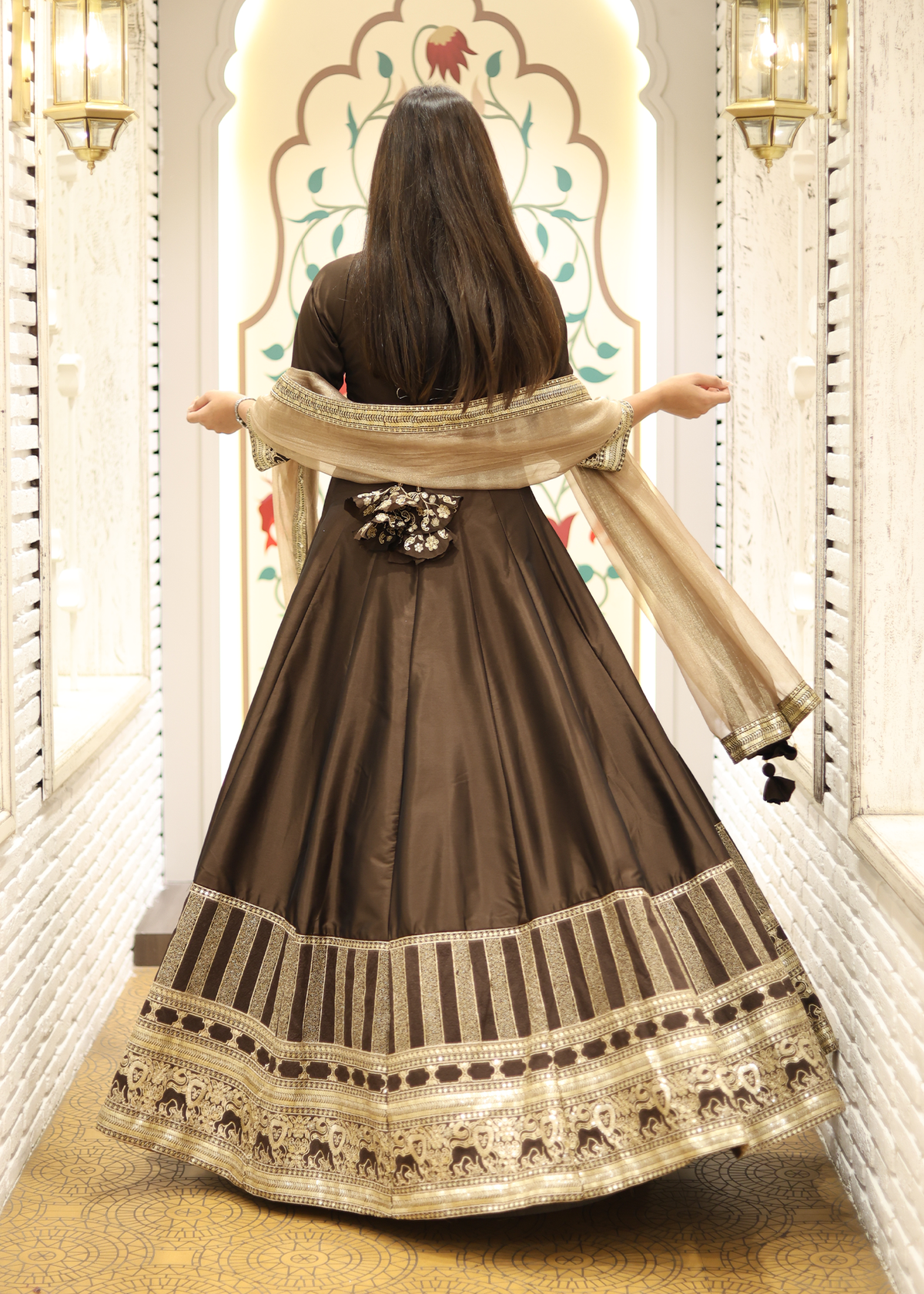 Kashish Mocha Anarkali with Tissue Dupatta