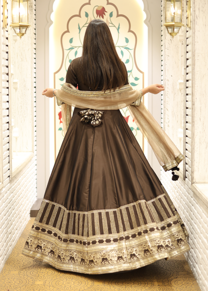 Kashish Mocha Anarkali with Tissue Dupatta