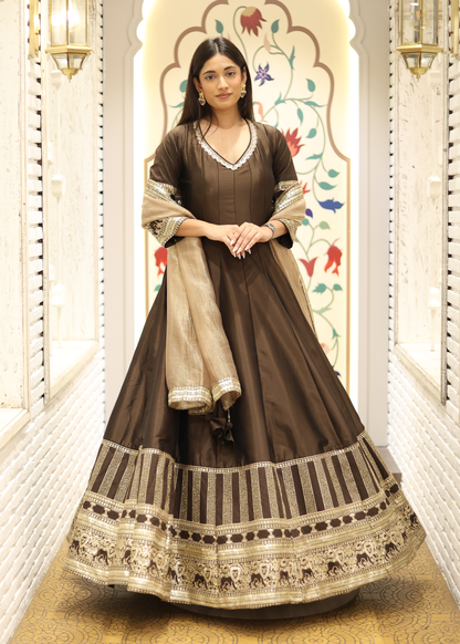 Kashish Mocha Anarkali with Tissue Dupatta