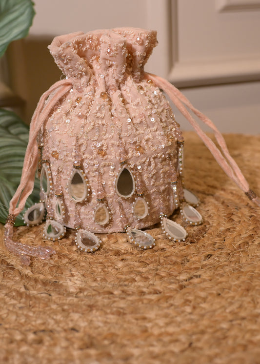 Peach Mirror Tassel Potli