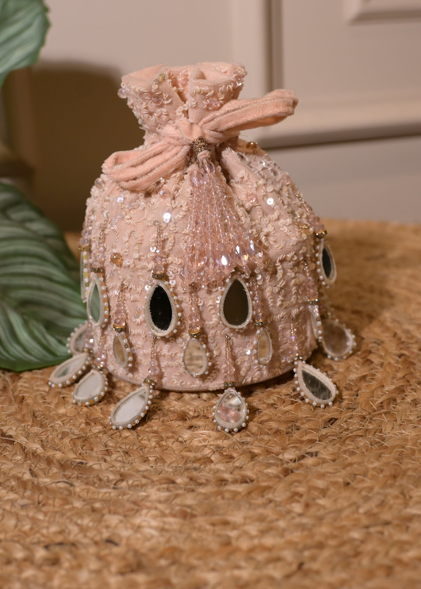 Peach Mirror Tassel Potli