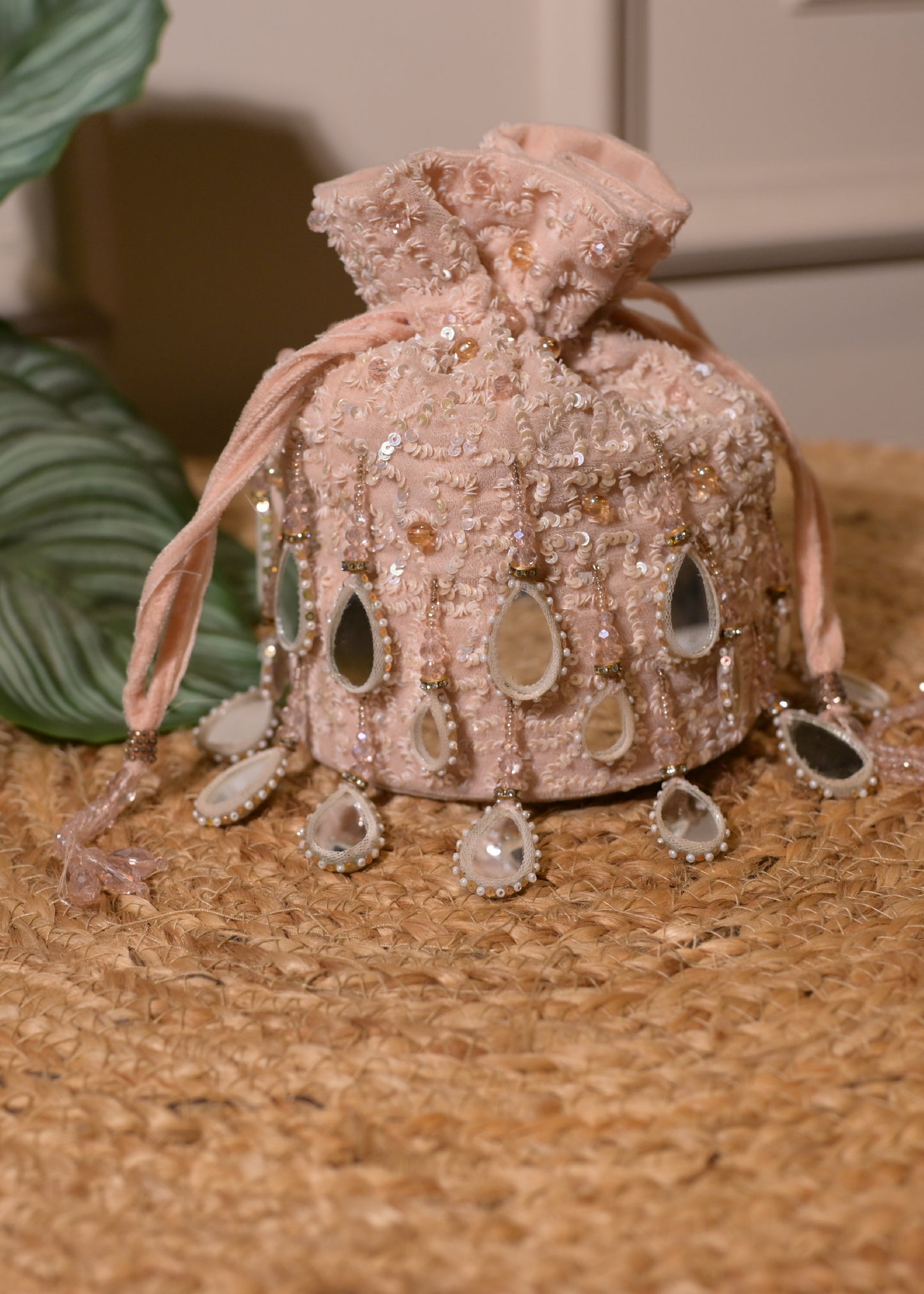 Peach Mirror Tassel Potli