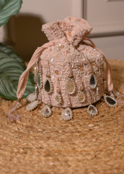 Peach Mirror Tassel Potli