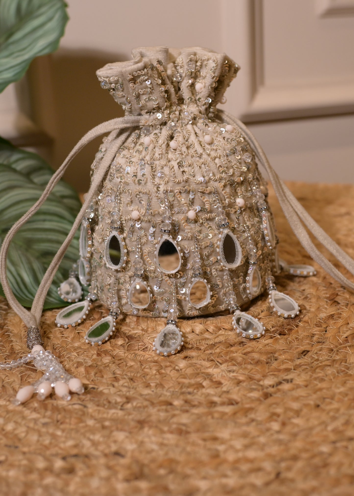 Ivory Mirror Tassel Potli