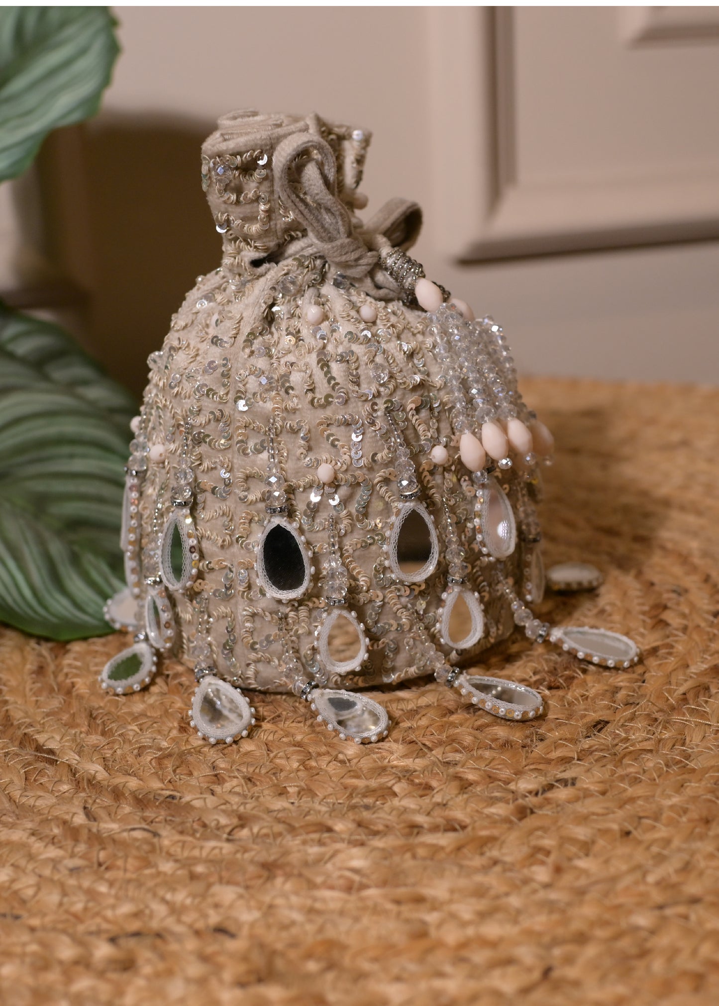Ivory Mirror Tassel Potli