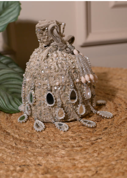 Ivory Mirror Tassel Potli
