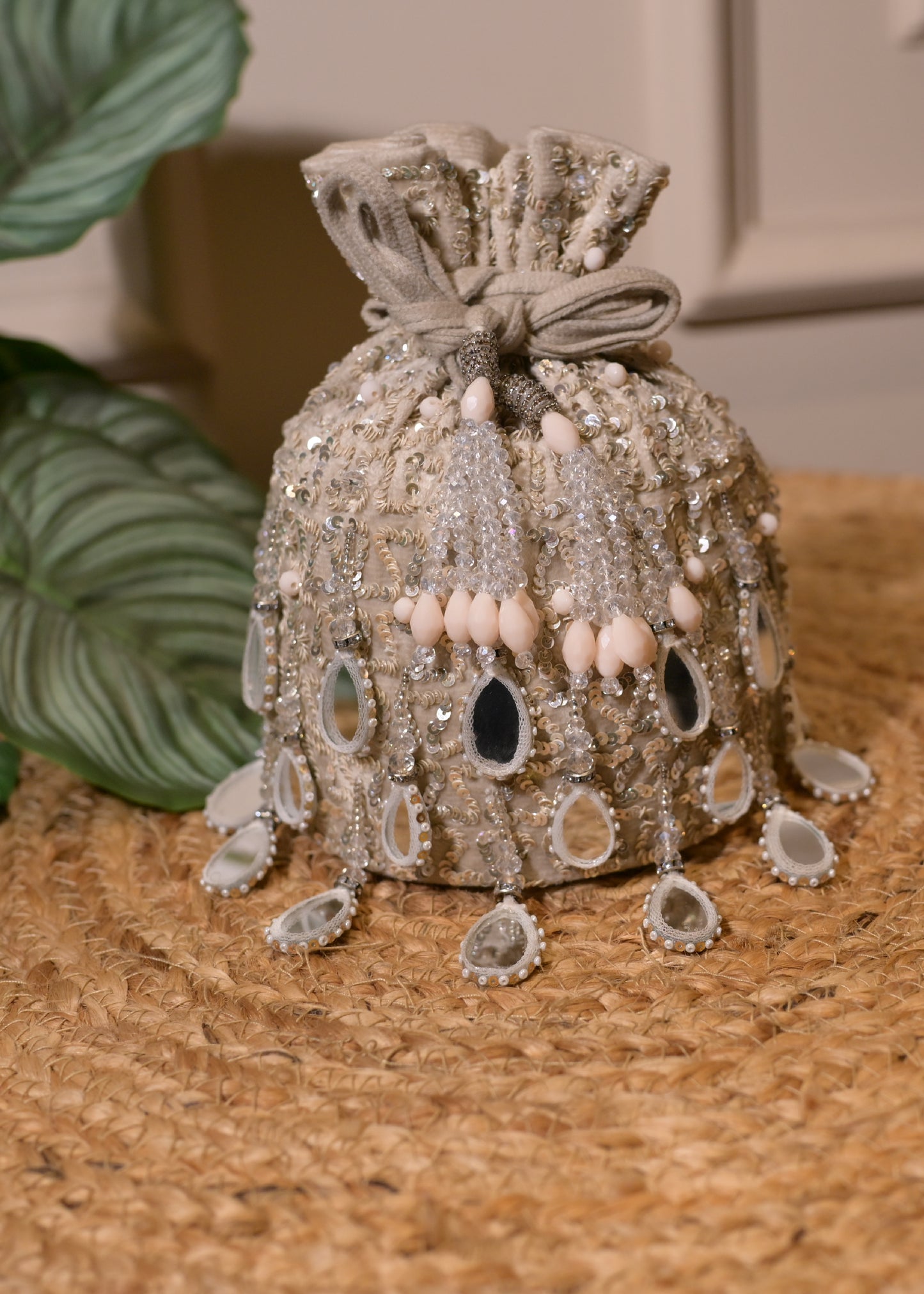 Ivory Mirror Tassel Potli