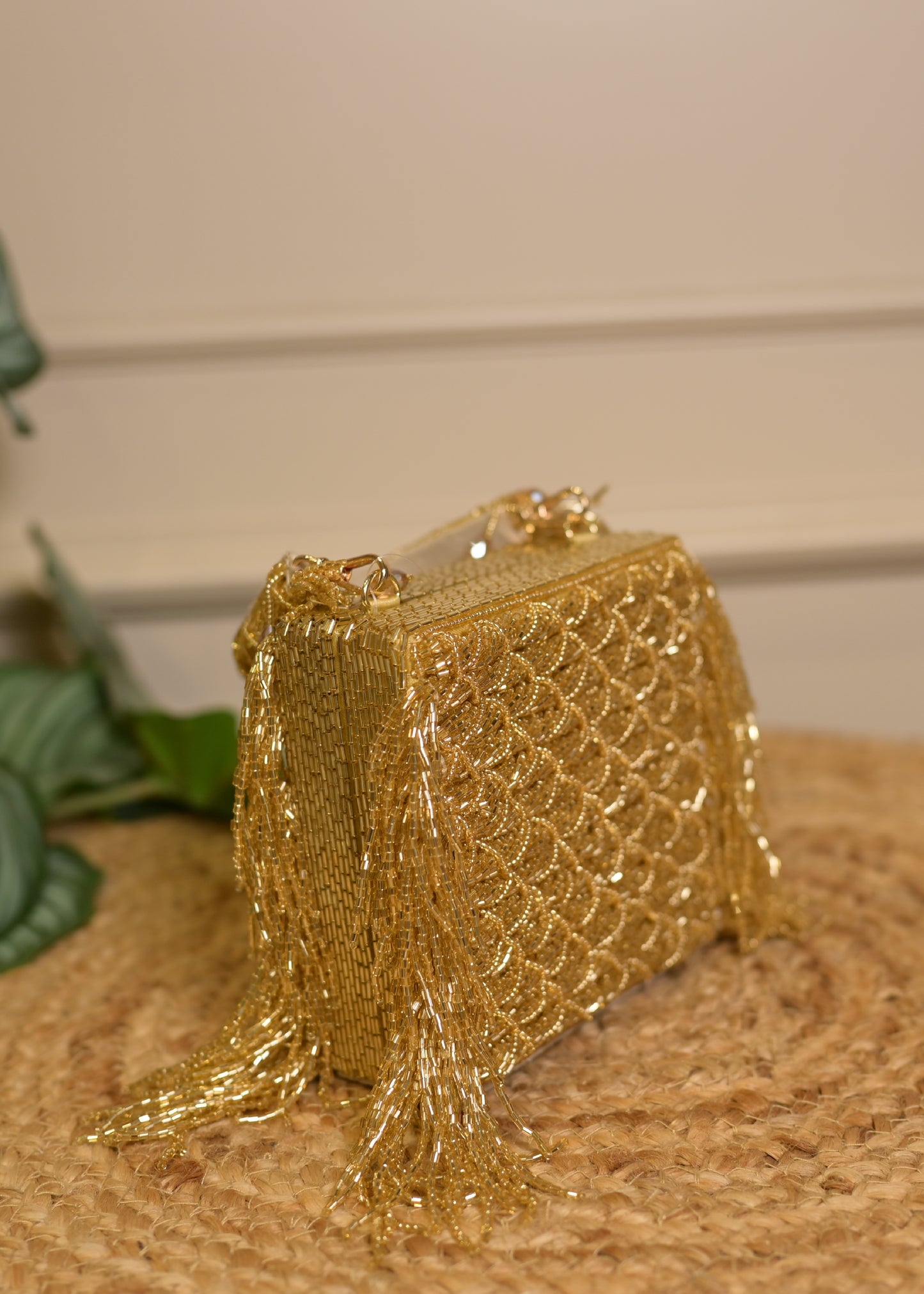 Golden Side Fringe Clutch