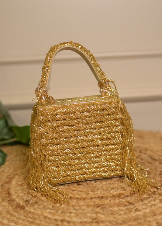 Golden Side Fringe Clutch