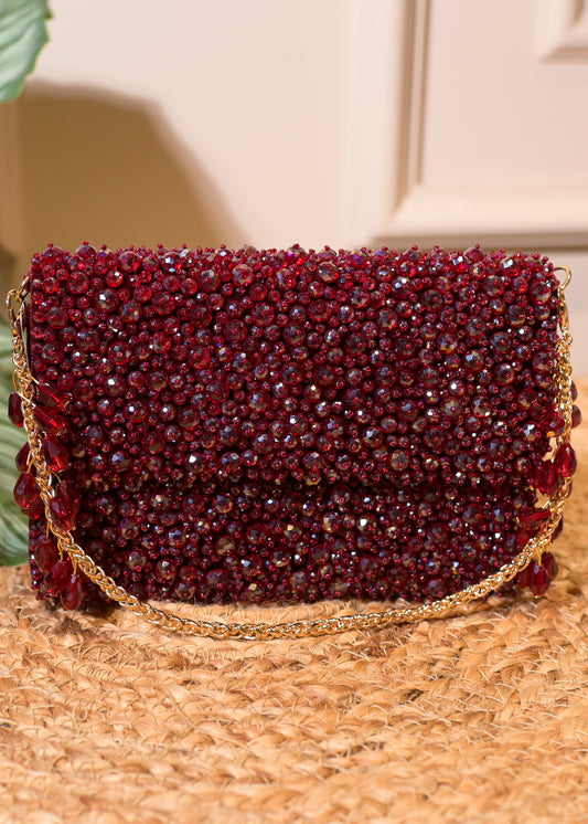 Burgundy Stud Rectangular Bag