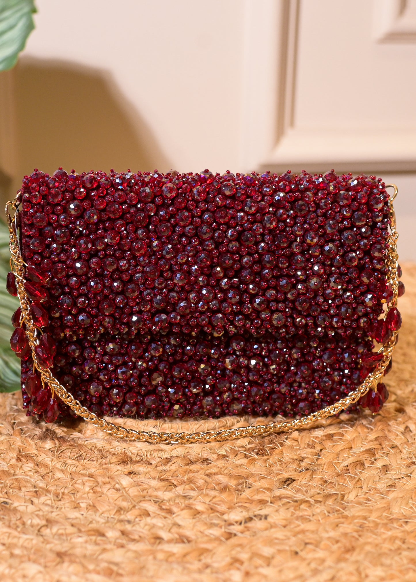Burgundy Stud Rectangular Bag