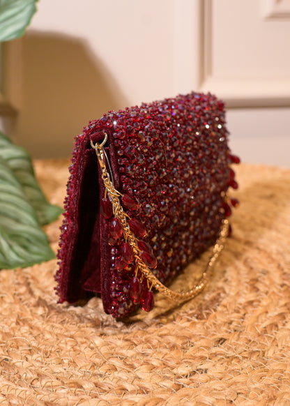 Burgundy Stud Rectangular Bag