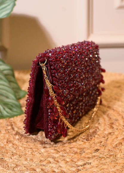 Burgundy Stud Rectangular Bag