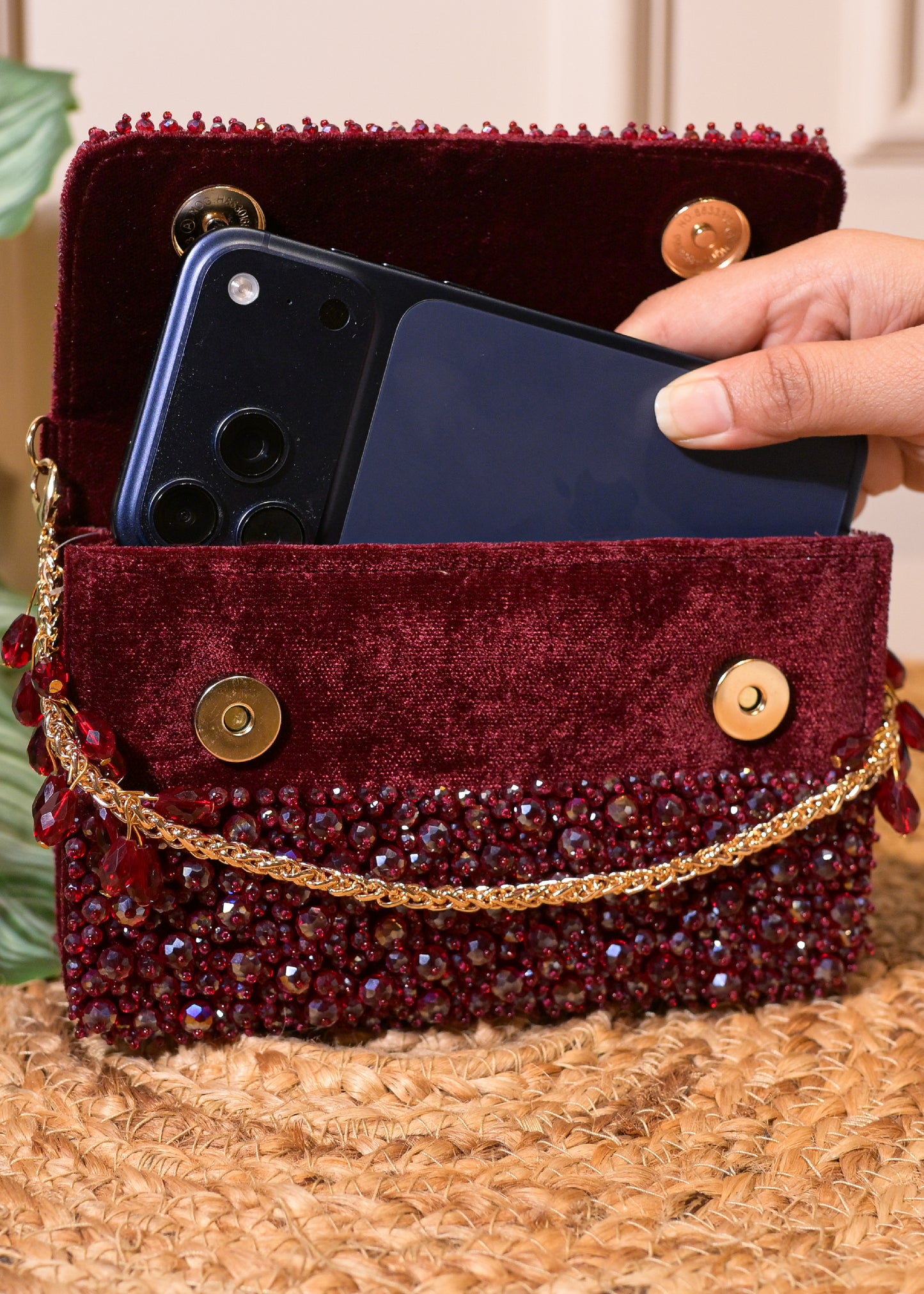 Burgundy Stud Rectangular Bag