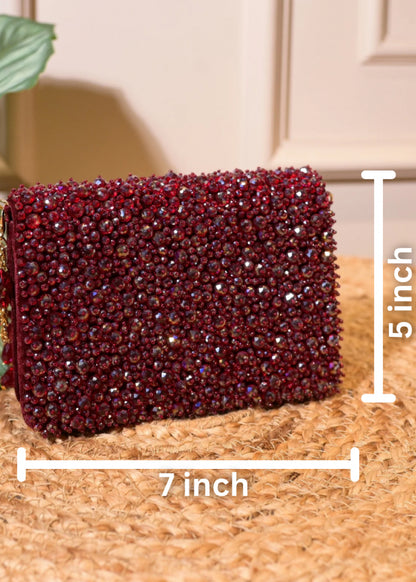 Burgundy Stud Rectangular Bag