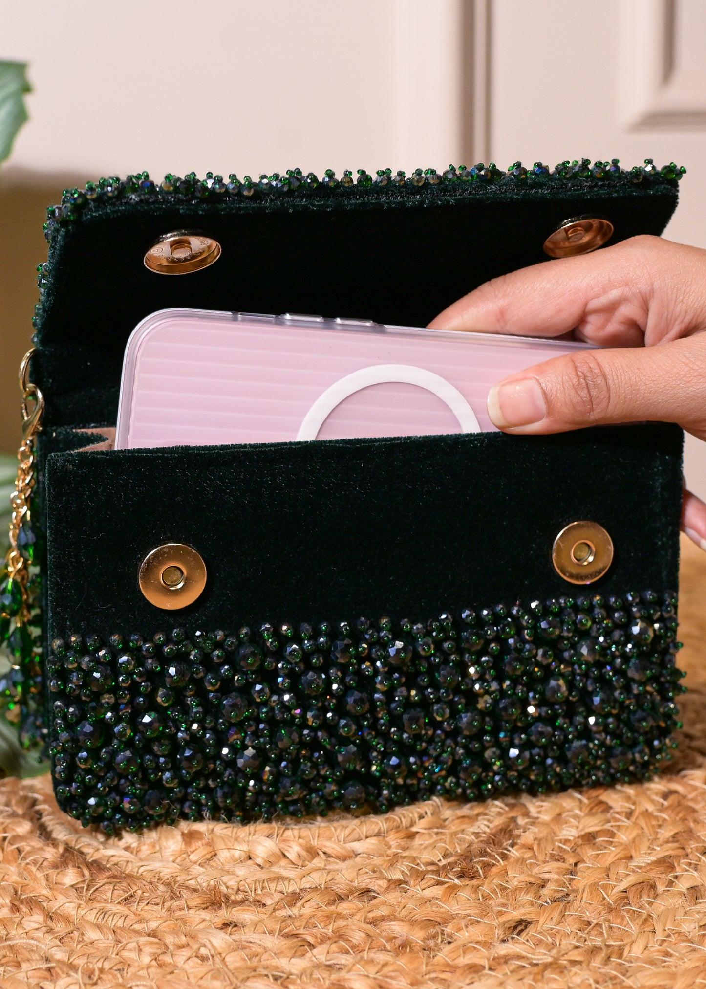 Emerald Green Stud Rectangular Bag