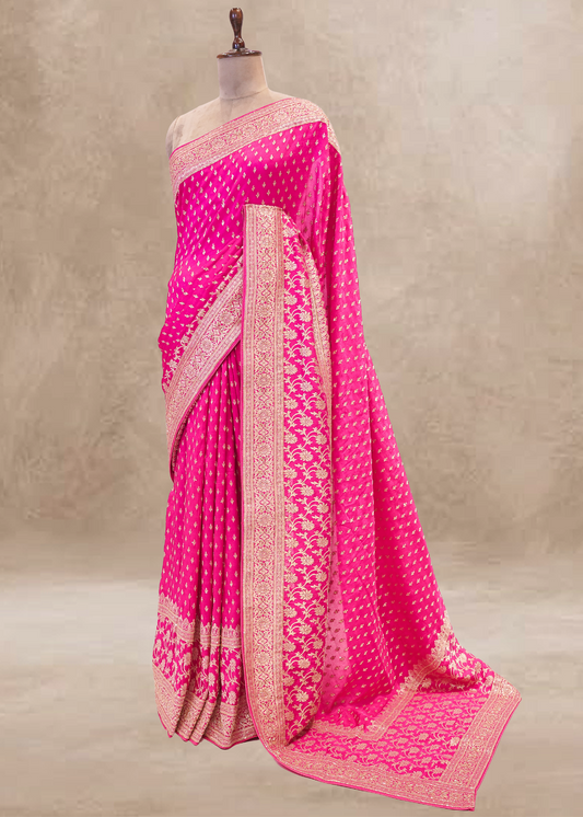 Rani Booti Embroidered Dola Silk Saree with Unstitched Blouse