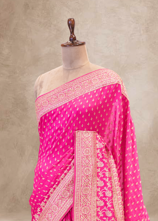 Rani Booti Embroidered Dola Silk Saree with Unstitched Blouse